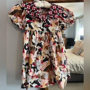 Red and Black Farmyard Print Dress w/ Check Collar